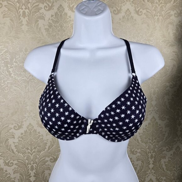 Tommy Hilfiger Size 36B Micro Push Up Bra Navy Blue White Stars Adj Straps NWOT - Picture 1 of 14